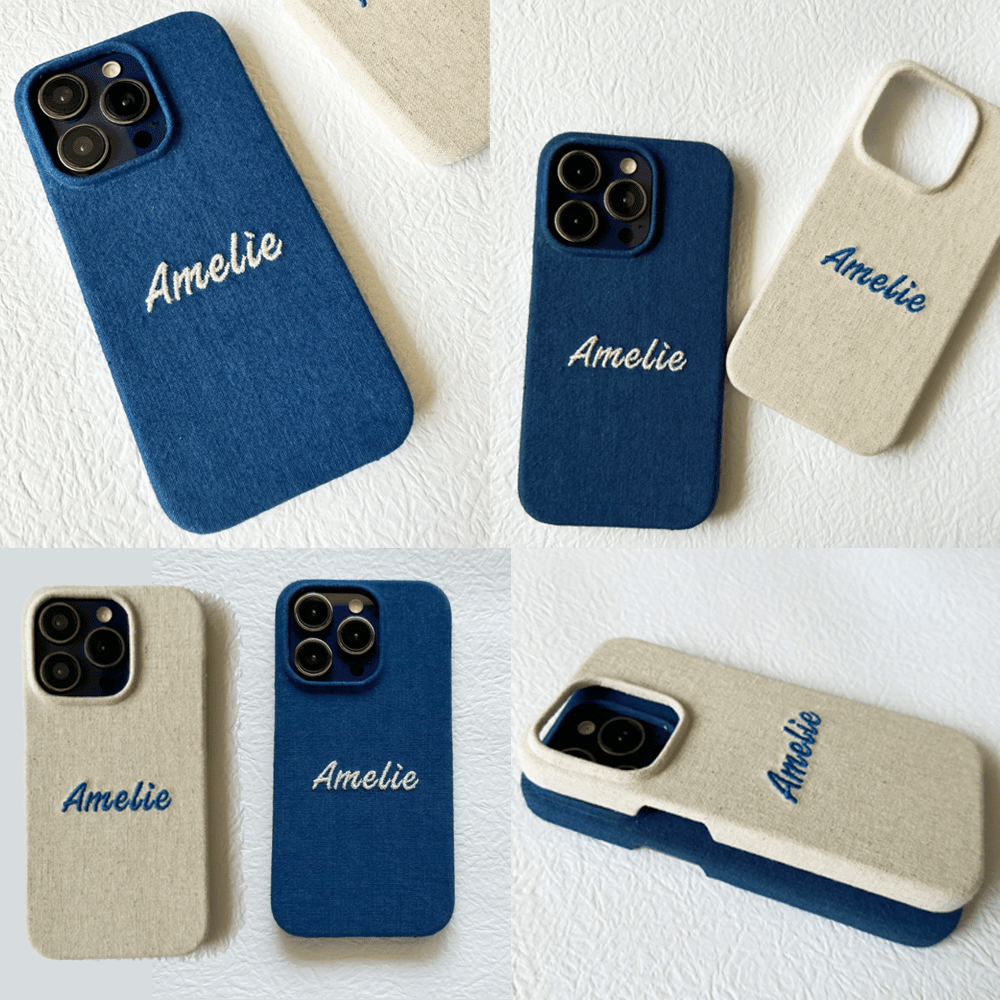 Embroidered Name Custom Fabric Phone Case - Minimalist Denim Style