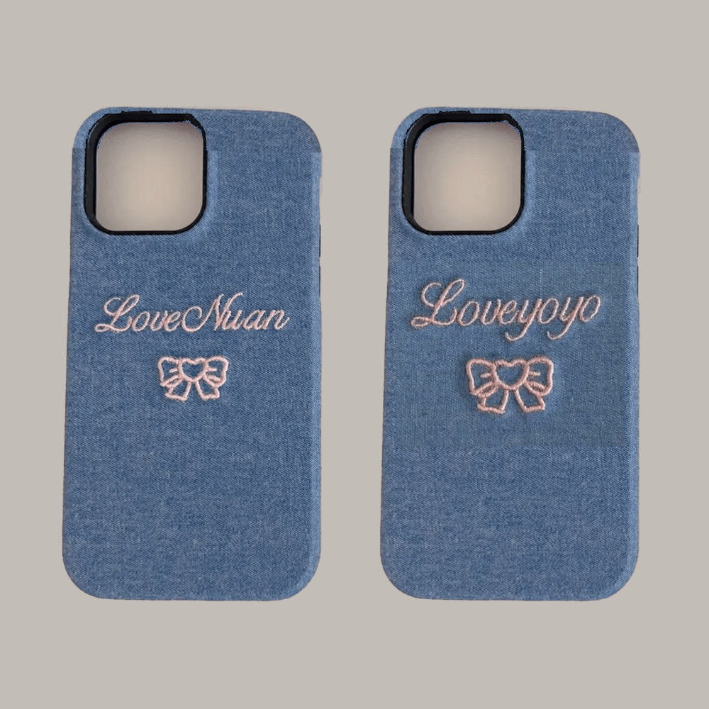 Embroidered Name Custom Fabric Phone Case - Minimalist Denim Style