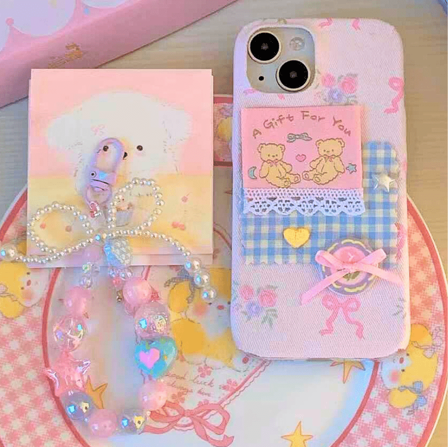 Y2K Pink Cartoon Style Handmade Fabric Phone Case - Fiufiu