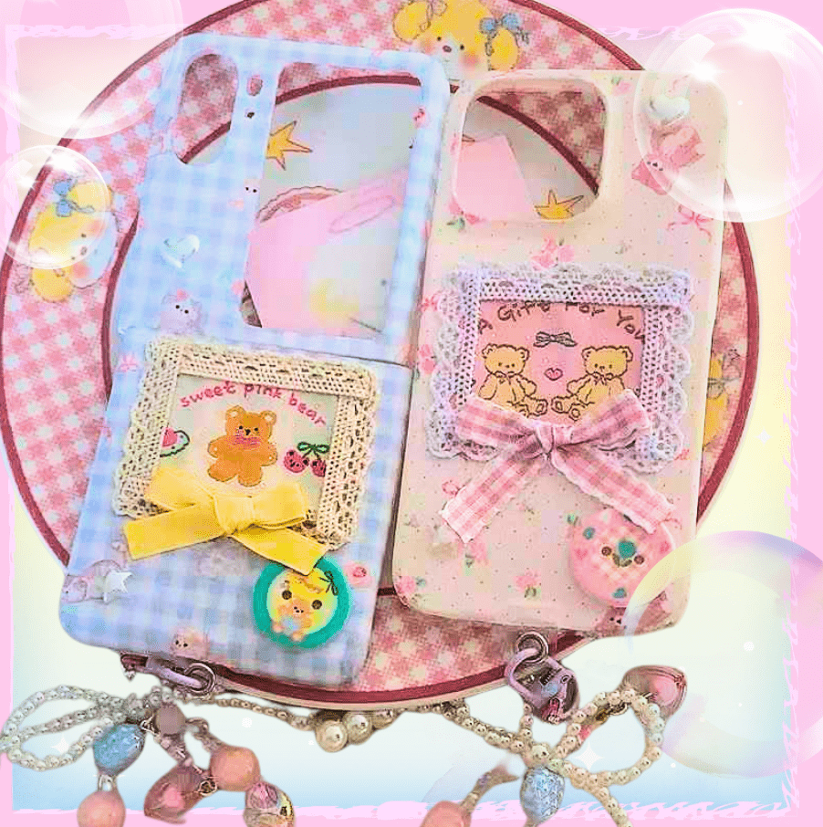 Y2K Pink Cartoon Style Handmade Fabric Phone Case - Fiufiu