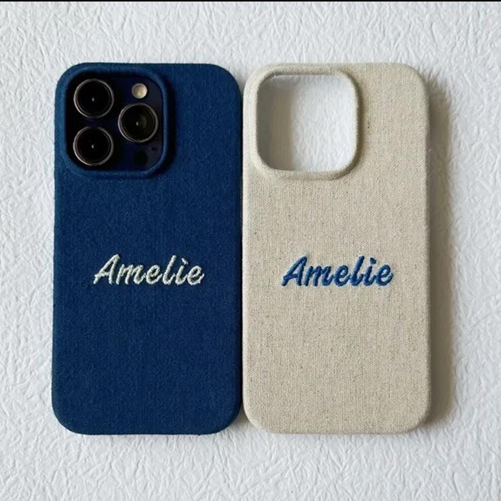 Custom Embroidered Fabric Phone Case Personalized With Name Icon Stylish Handmade Case for iPhone Android Perfect Gift for couples friends