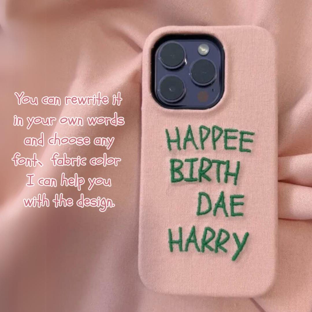 Custom Embroidered Fabric Phone Case Personalized With Name Icon Stylish Handmade Case for iPhone Android Perfect Gift for couples friends