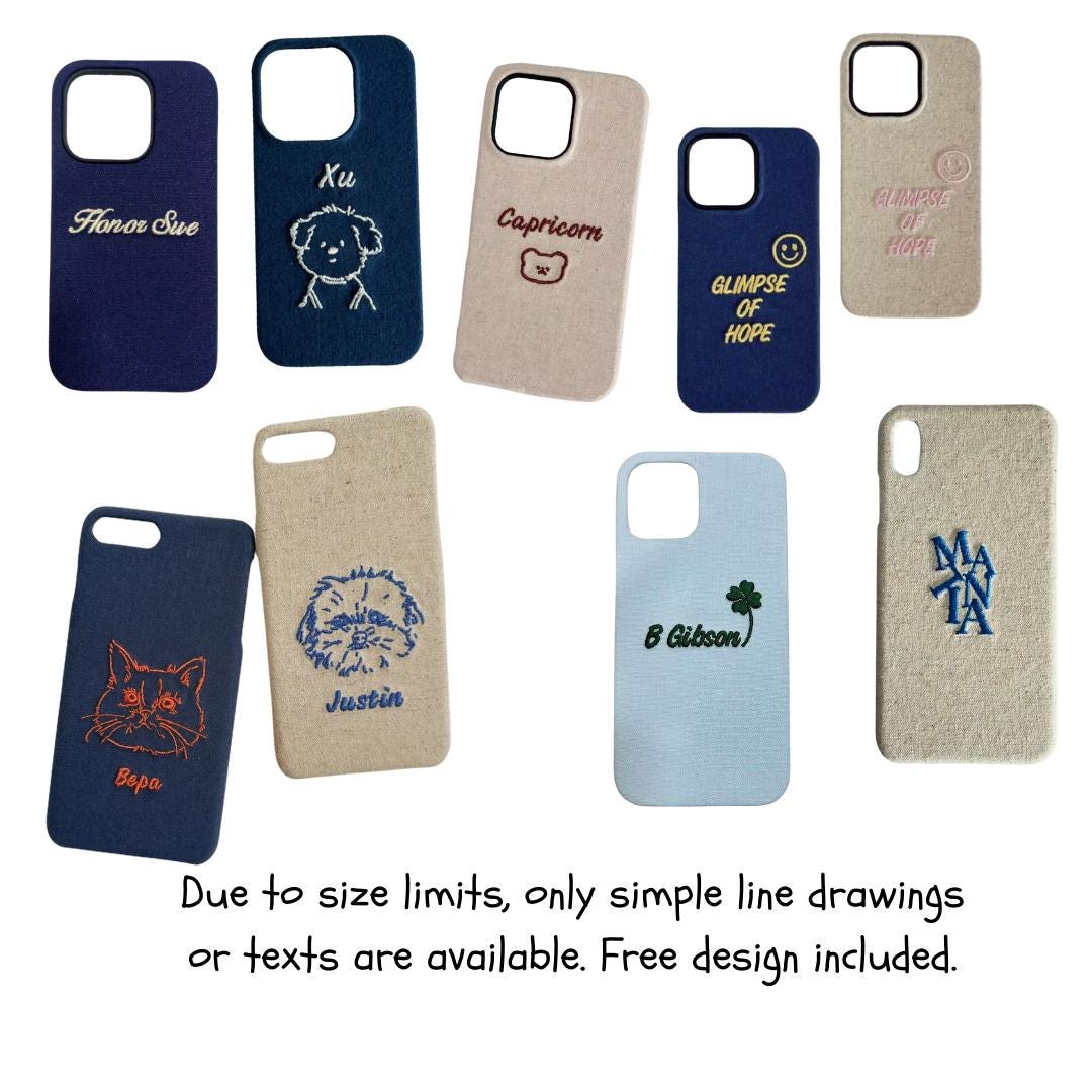 Custom Embroidered Fabric Phone Case Personalized With Name Icon Stylish Handmade Case for iPhone Android Perfect Gift for couples friends