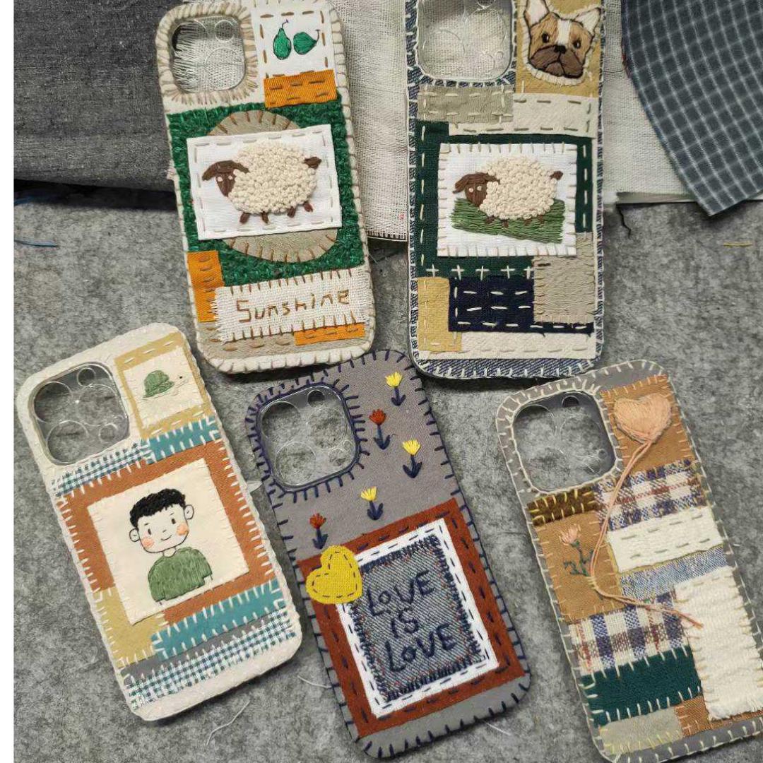 High-end Handcrafted Embroidered Phone Case Customizable with Portraits Pets and Designs Fits All Models Foldable Phones Personalized Gift