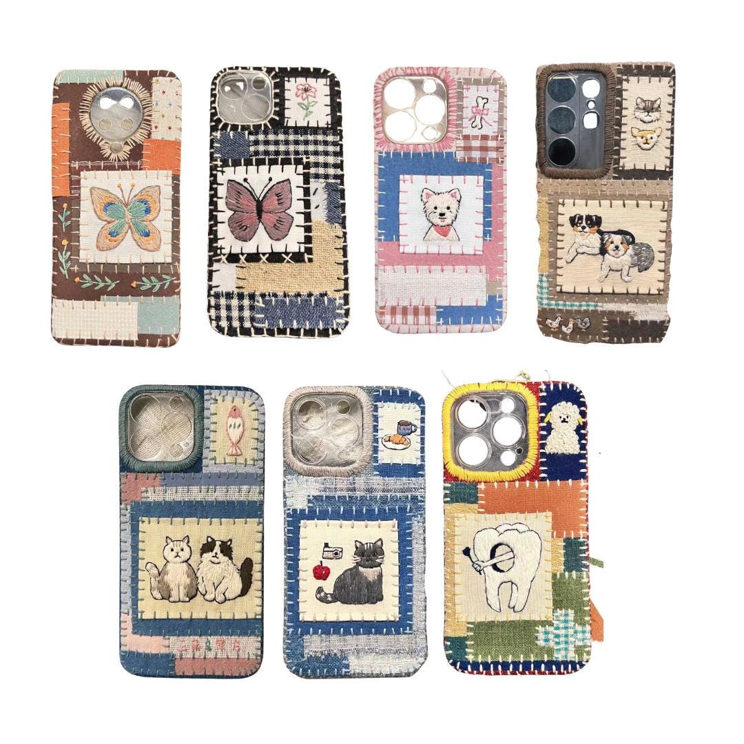 High-end Handcrafted Embroidered Phone Case Customizable with Portraits Pets and Designs Fits All Models Foldable Phones Personalized Gift