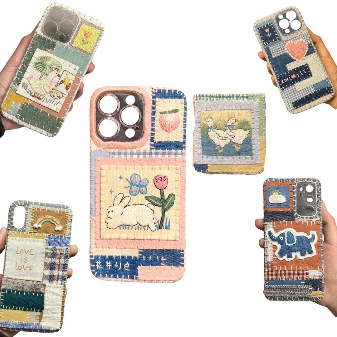 High-end Handcrafted Embroidered Phone Case Customizable with Portraits Pets and Designs Fits All Models Foldable Phones Personalized Gift