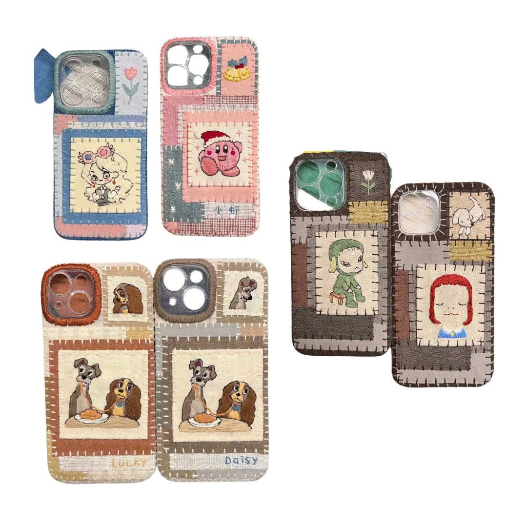 High-end Handcrafted Embroidered Phone Case Customizable with Portraits Pets and Designs Fits All Models Foldable Phones Personalized Gift