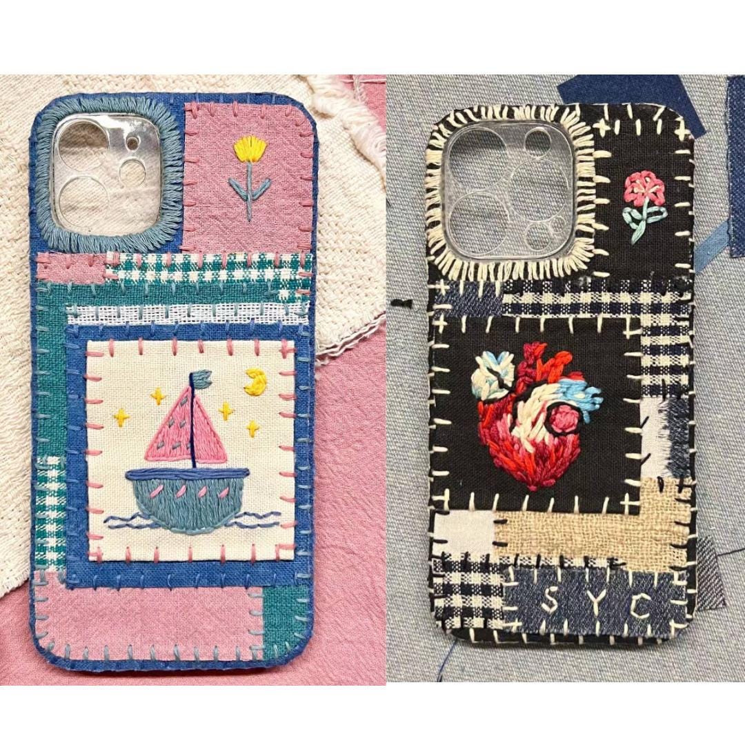High-end Handcrafted Embroidered Phone Case Customizable with Portraits Pets and Designs Fits All Models Foldable Phones Personalized Gift