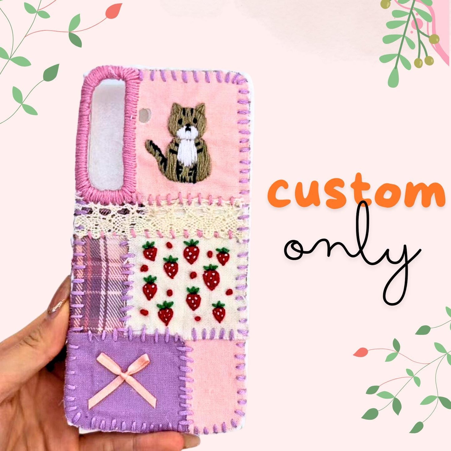 Custom Handmade Fabric Phone Case Personalized Embroidery iPhone Case Gift for Her Him Mother’s Day Father’s Day Newborn DIY Pet Photos