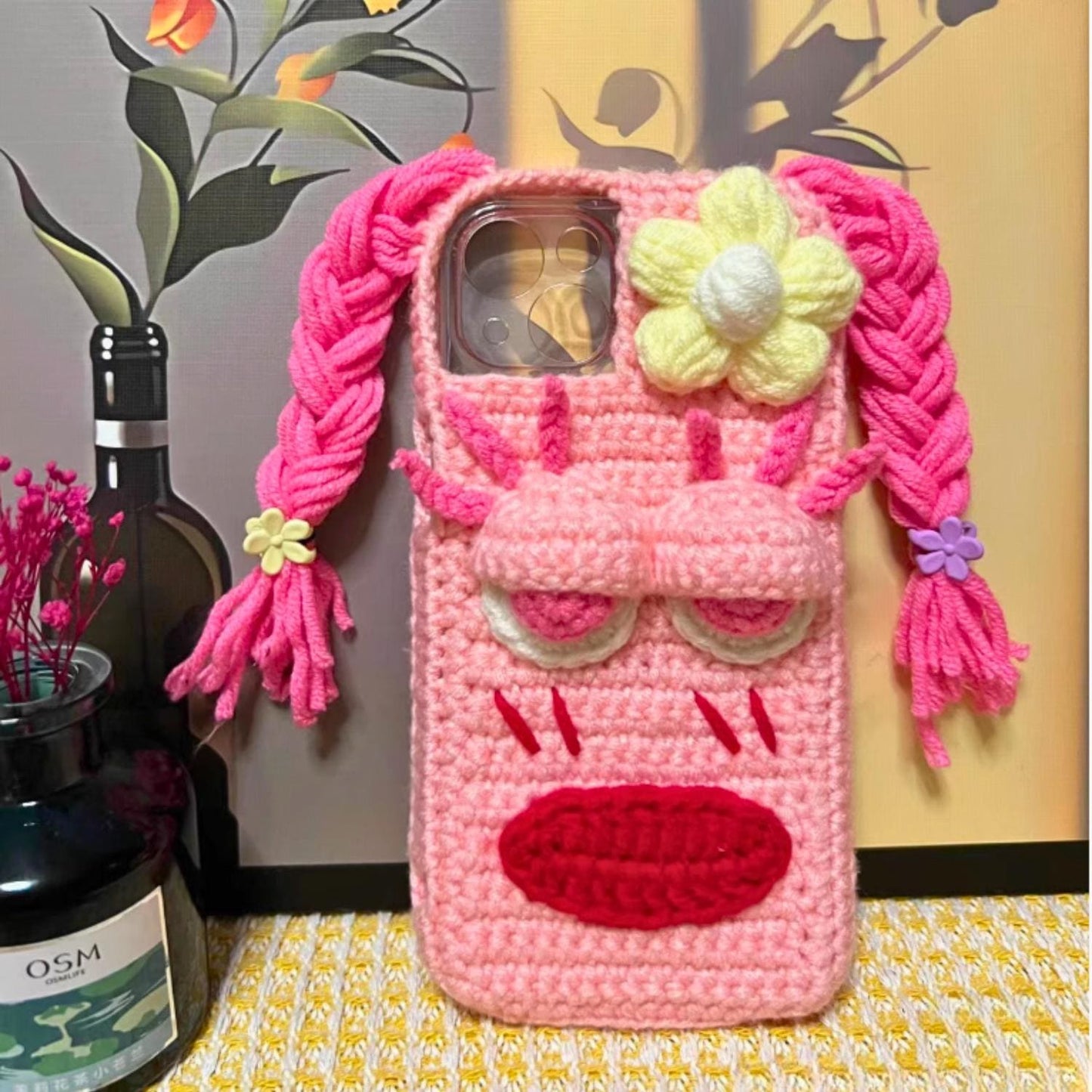 Handmade Crochet Phone Case Custom Yarn Cover Soft Knitted Sleeve Aesthetic Boho Kawaii Gift for Her Gift Him Fits iPhone Samsung Foldable