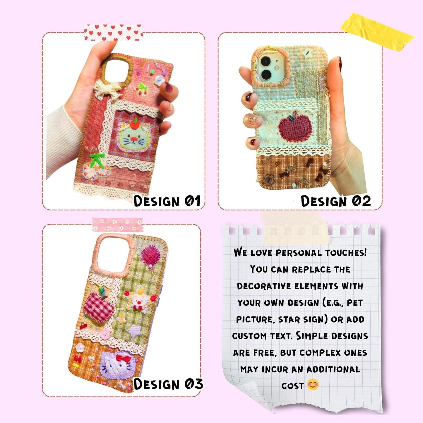 Customizable Handmade Fabric Phone Case Pet Lovers Gift for Her Couple Matching Bestie Gift Lace Embroidery Beadwork Country Style iPhone