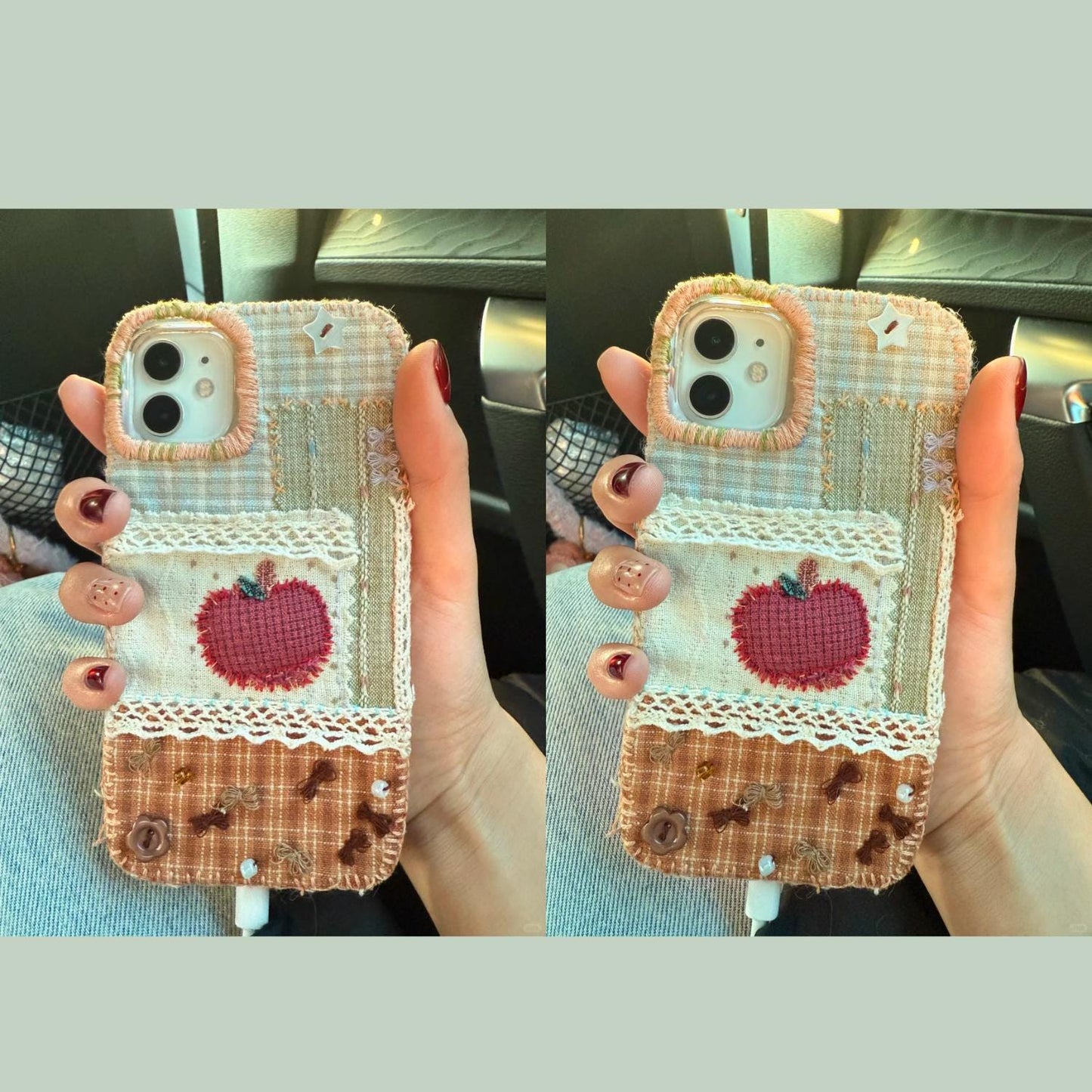 Customizable Handmade Fabric Phone Case Pet Lovers Gift for Her Couple Matching Bestie Gift Lace Embroidery Beadwork Country Style iPhone