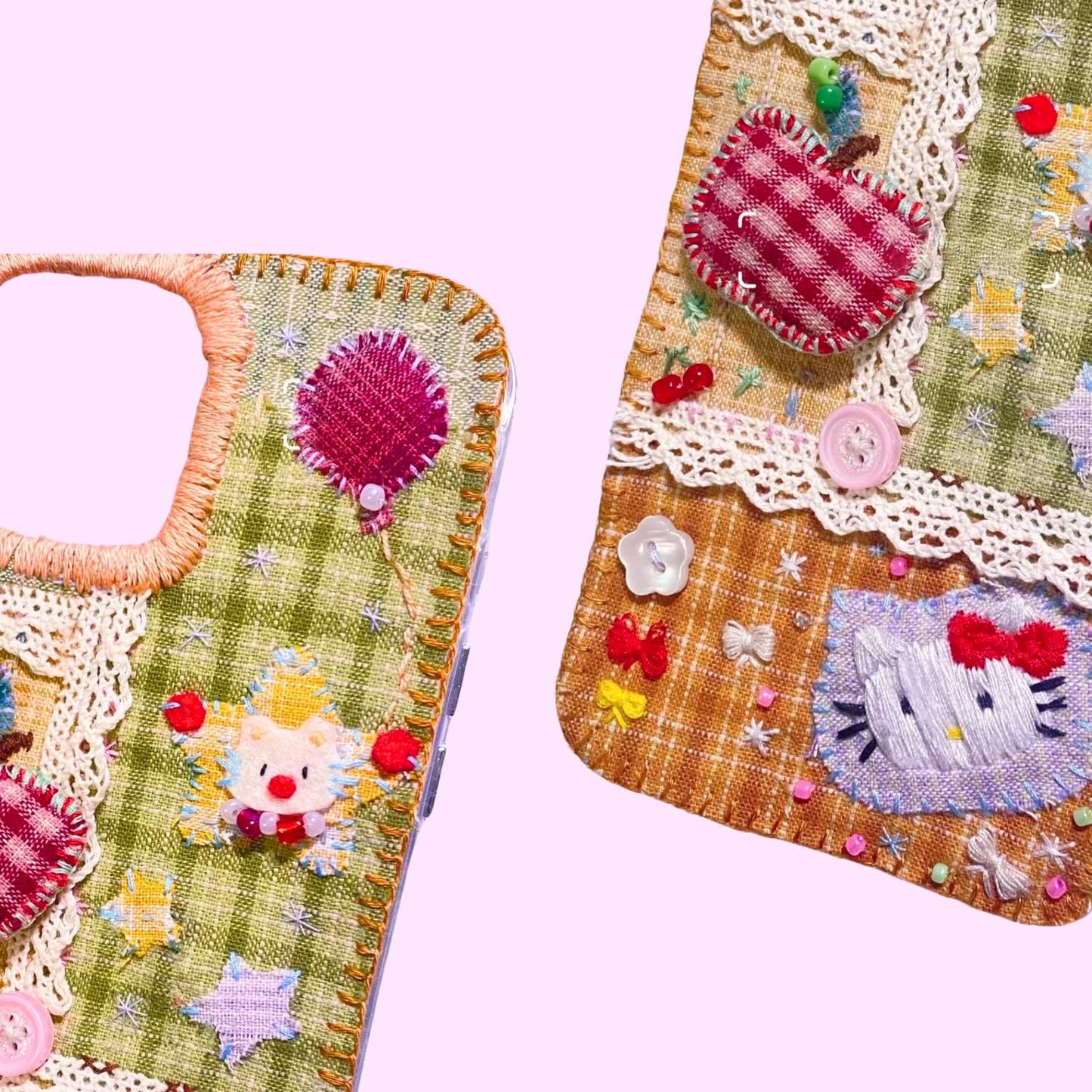 Customizable Handmade Fabric Phone Case Pet Lovers Gift for Her Couple Matching Bestie Gift Lace Embroidery Beadwork Country Style iPhone
