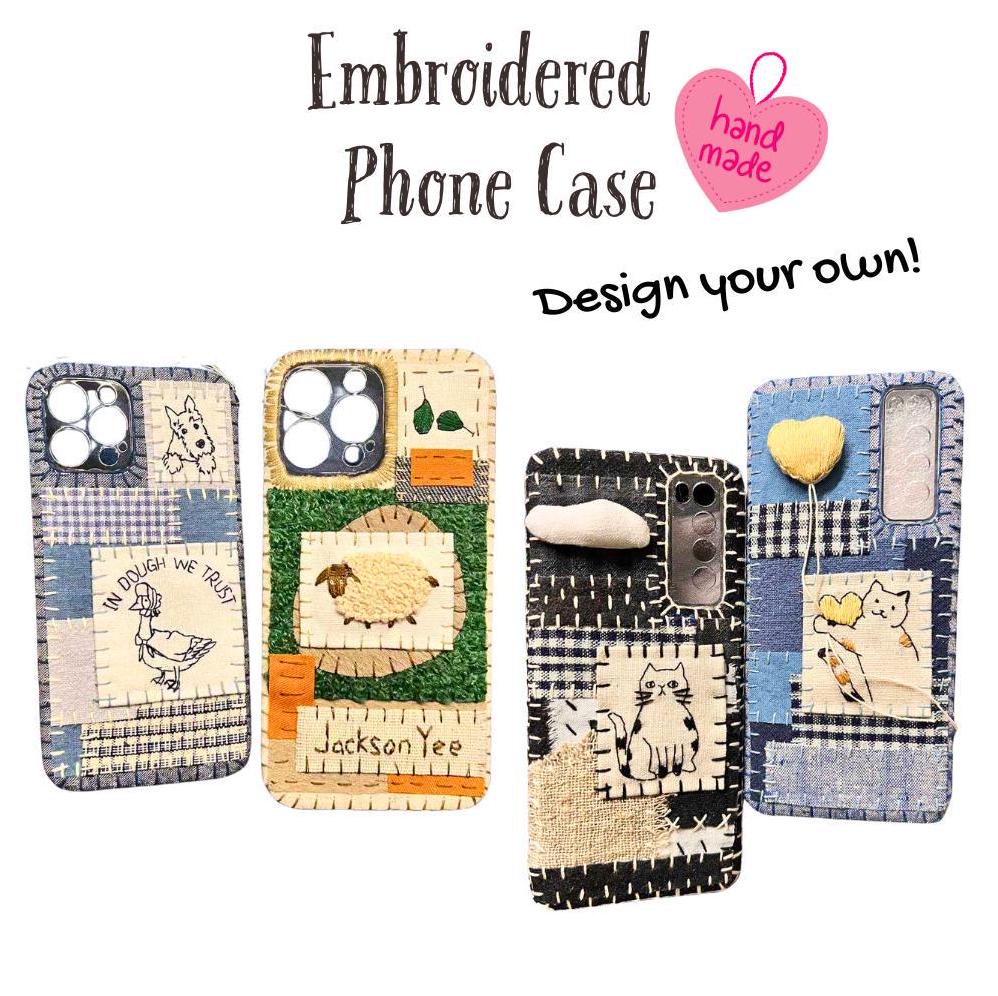 High-end Handcrafted Embroidered Phone Case Customizable with Portraits Pets and Designs Fits All Models Foldable Phones Personalized Gift