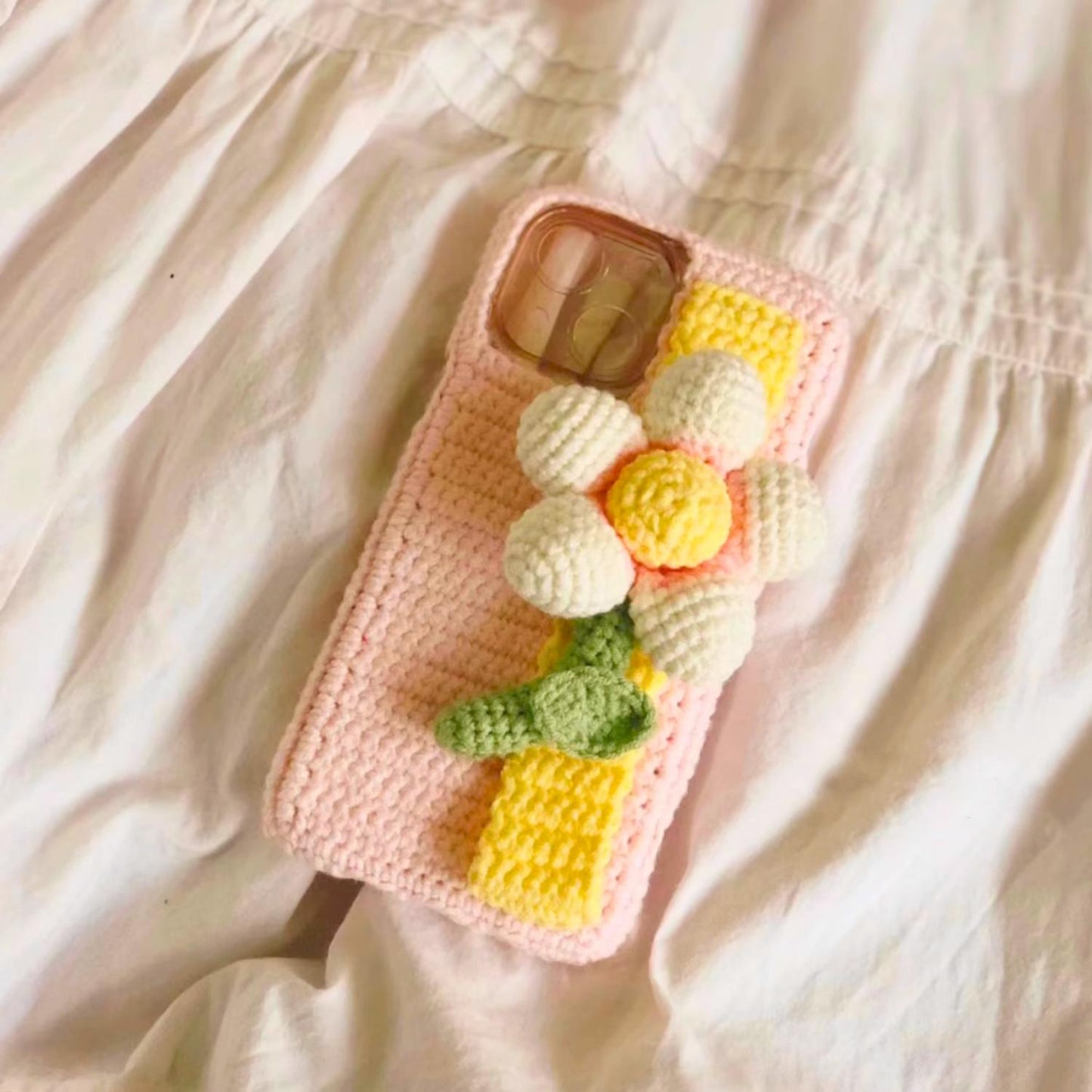 Handmade Crochet Phone Case Custom Yarn Cover Soft Knitted Sleeve Aesthetic Boho Kawaii Gift for Her Gift Him Fits iPhone Samsung Foldable