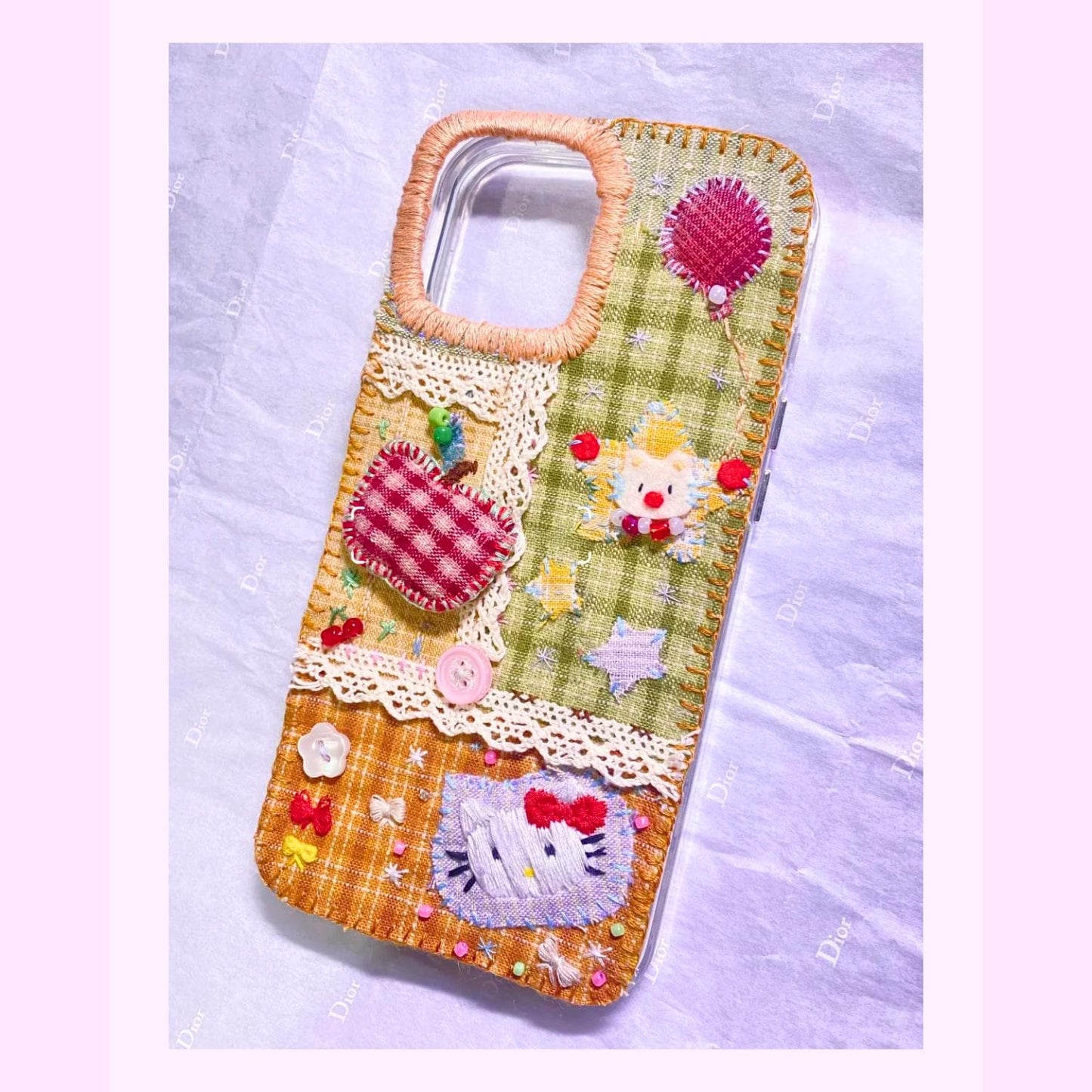 Customizable Handmade Fabric Phone Case Pet Lovers Gift for Her Couple Matching Bestie Gift Lace Embroidery Beadwork Country Style iPhone