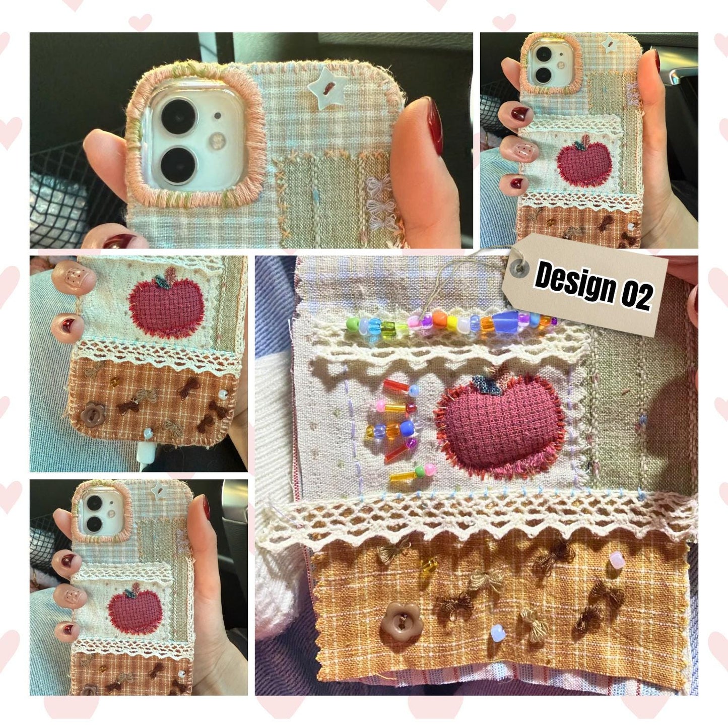 Customizable Handmade Fabric Phone Case Pet Lovers Gift for Her Couple Matching Bestie Gift Lace Embroidery Beadwork Country Style iPhone