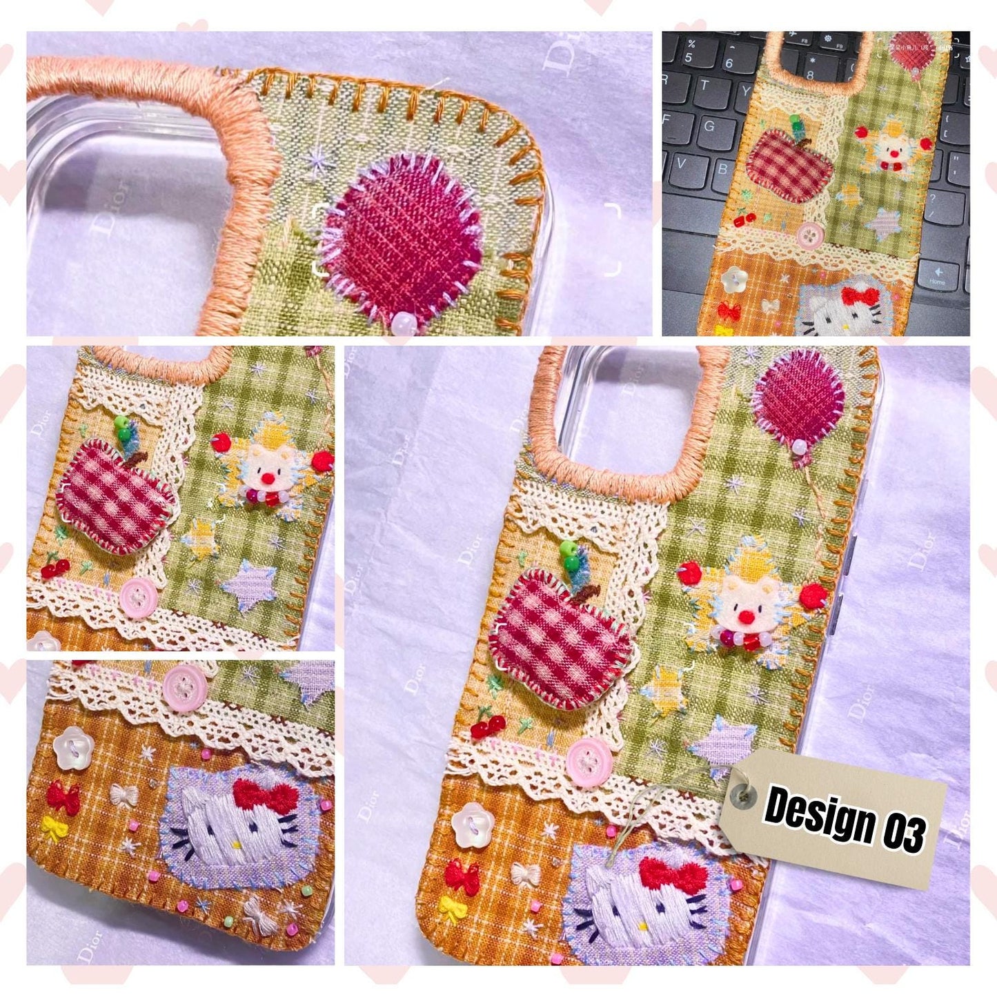 Customizable Handmade Fabric Phone Case Pet Lovers Gift for Her Couple Matching Bestie Gift Lace Embroidery Beadwork Country Style iPhone