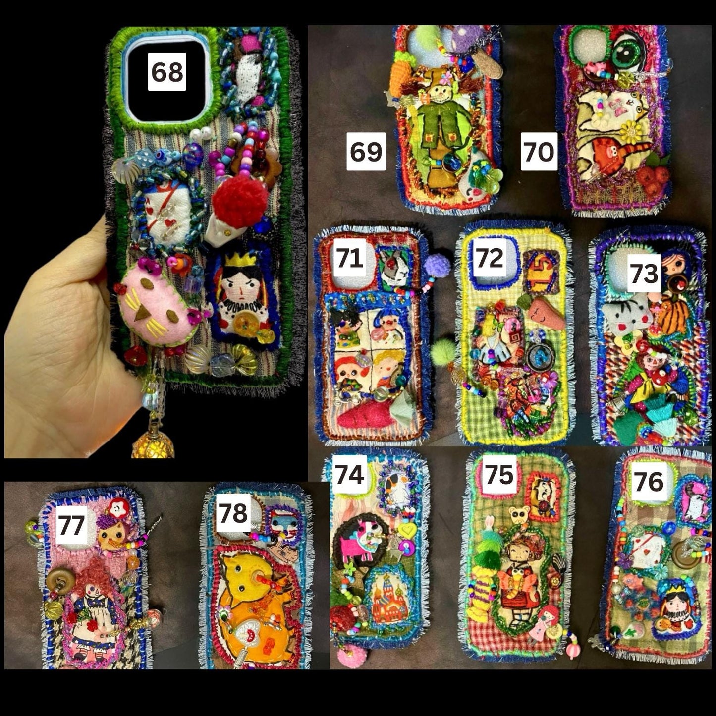 Handmade Artistic Phone Case Gothic Lolita Embroidery Beadwork Magical Dark Style Fits All Phone Models Unique Gift for Her Bold Rock Punk