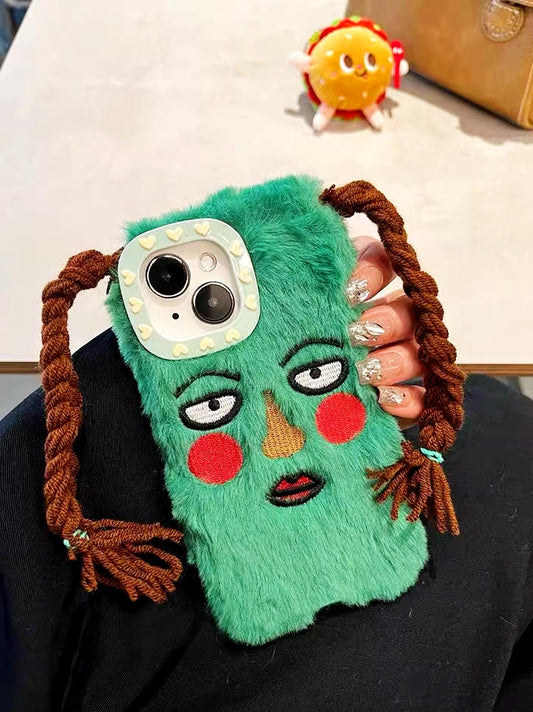 Handmade Funny Cute Exaggerated Knit Phone Case with Braids | Unique, Whimsical Design | Perfect for Adding Personality to Your Device