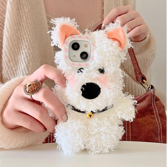 Handmade Plush Westie Dog Phone Case Set White Cute Pet Phone Case Earphone Case set Gift for Mothers Day Girlfriend Pet Memorial Pet Lovers
