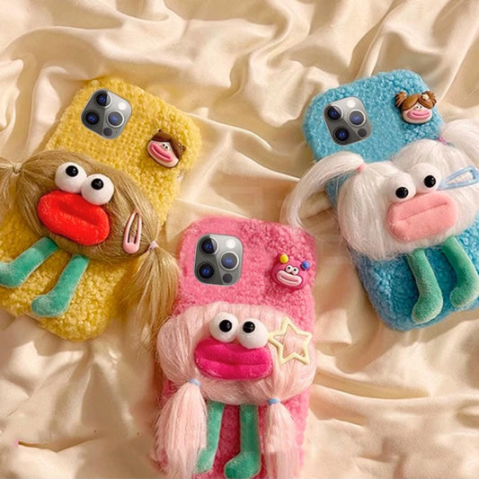 Handmade DIY Hairstyle Funny Doll Fabric Phone Case Custom for iPhone Samsung Google Foldable | Bestie Matching Couple Creative Quirky Gift