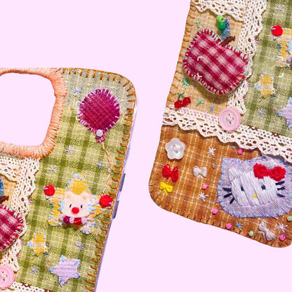 Customizable Handmade Fabric Phone Case Pet Lovers Gift for Her Couple Matching Bestie Gift Lace Embroidery Beadwork Country Style iPhone