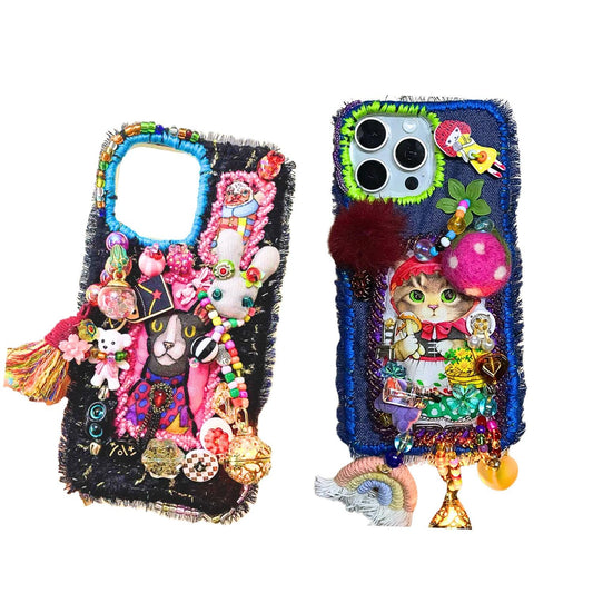 Handmade Artistic Phone Case Gothic Lolita Embroidery Beadwork Magical Dark Style Fits All Phone Models Unique Gift for Her Bold Rock Punk