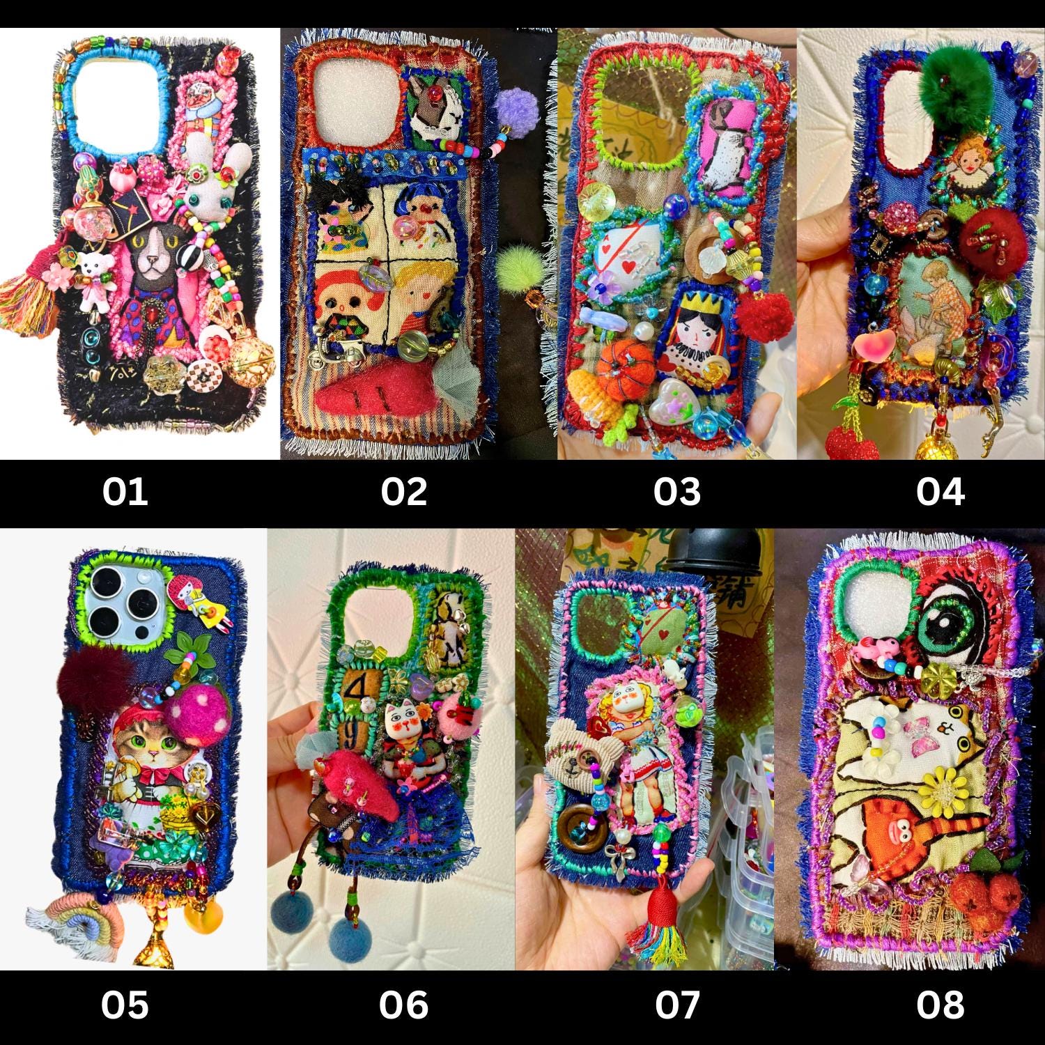 Handmade Artistic Phone Case Gothic Lolita Embroidery Beadwork Magical Dark Style Fits All Phone Models Unique Gift for Her Bold Rock Punk