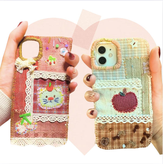 Customizable Handmade Fabric Phone Case Pet Lovers Gift for Her Couple Matching Bestie Gift Lace Embroidery Beadwork Country Style iPhone