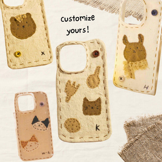Handmade Fabric Phone Case - Vintage Minimalist Style Custom Portrait Pet Lover Gift for Newborns, Weddings & Easter