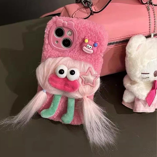 Handmade DIY Hairstyle Funny Doll Fabric Phone Case Custom for iPhone Samsung Google Foldable | Bestie Matching Couple Creative Quirky Gift