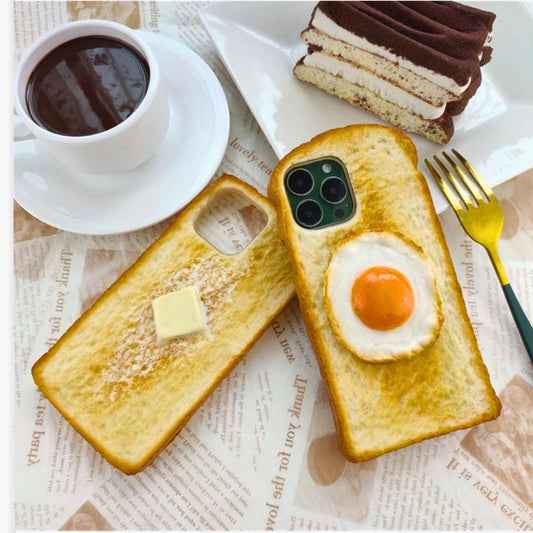 Handmade Rubber PhoneCase Soft Toast Design Unique Gift Choice Butter Egg Options Fun Practical Quirky Protective Cover Foodie Friendly bday