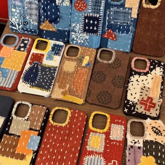 Handmade Fabric Phone Case Custom Embroidered Cover Patchwork Wool Felt Beaded Phone Sleeve Aesthetic Boho Gift for Her Foldable Phone Case