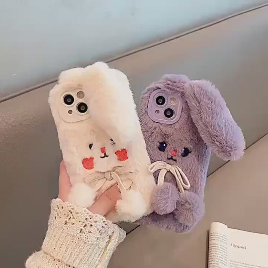 Handmade Plush Easter Bunny Phone Case Gift for Her Gift for Bestie Purple White Phone Case Plush Gift Easter Gift Birthday Gift iphone case
