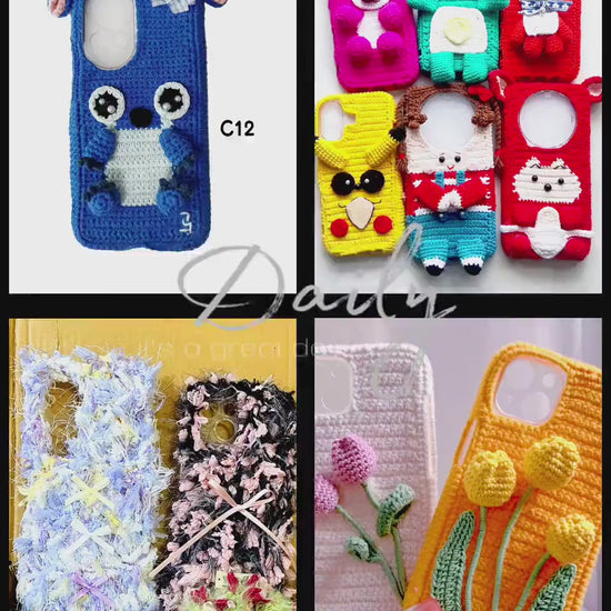 Handmade Crochet Phone Case Custom Yarn Cover Soft Knitted Sleeve Aesthetic Boho Kawaii Gift for Her Gift Him Fits iPhone Samsung Foldable
