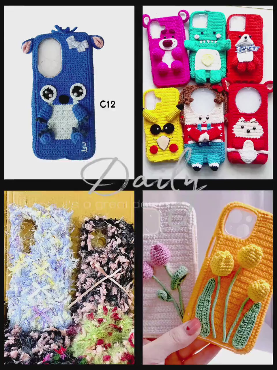 Handmade Crochet Phone Case Custom Yarn Cover Soft Knitted Sleeve Aesthetic Boho Kawaii Gift for Her Gift Him Fits iPhone Samsung Foldable