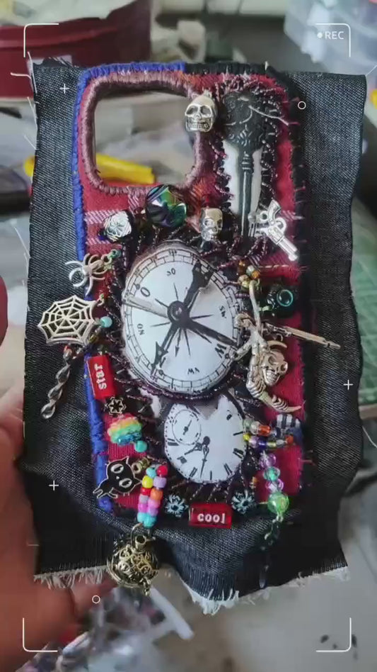 Handmade Artistic Phone Case Gothic Lolita Embroidery Beadwork Magical Dark Style Fits All Phone Models Unique Gift for Her Bold Rock Punk